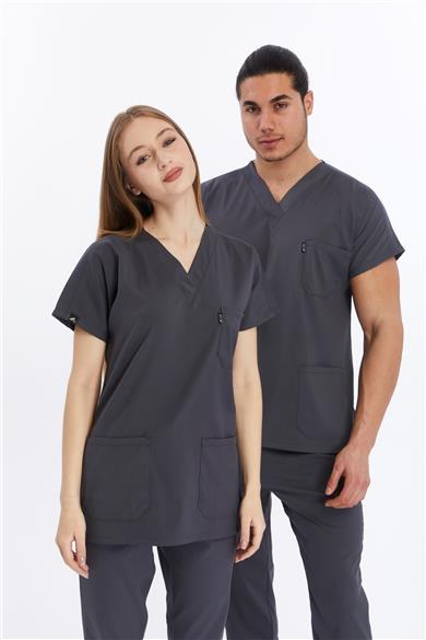 Happiness Basic - Likralı Doktor Hemşire Tek Üst Forma (UNISEX), Antrasit