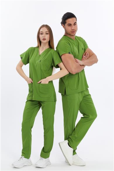 Happiness Basic - Likralı Doktor Hemşire Forma Takımı (UNISEX), Fıstık Yeşili