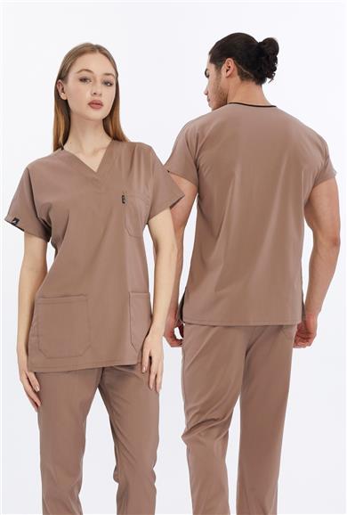 Happiness Basic - Likralı Doktor Hemşire Tek Üst Forma (UNISEX), Taş Beji