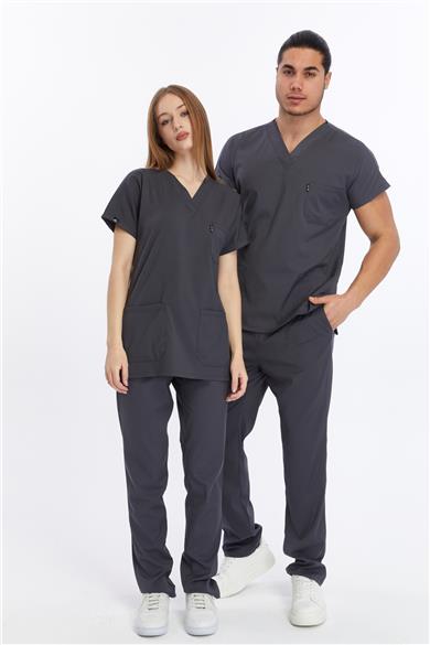 Happiness Basic - Likralı Doktor Hemşire Forma Takımı (UNISEX), Antrasit