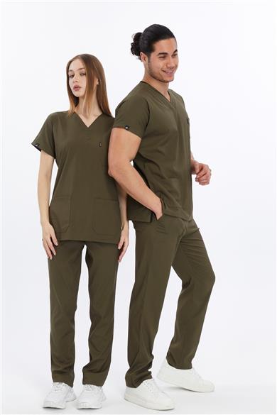 Happiness Basic - Likralı Doktor Hemşire Forma Takımı (UNISEX), Haki