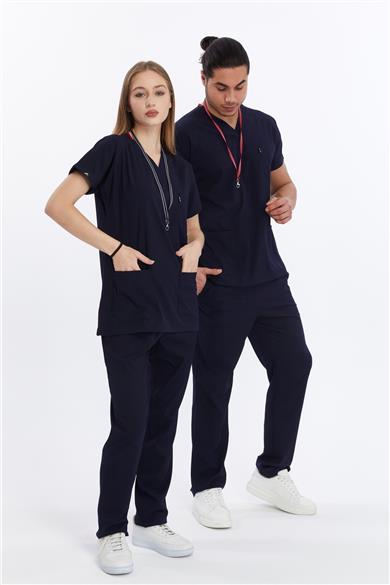 Happiness Basic - Likralı Doktor Hemşire Forma Takımı (UNISEX), Lacivert
