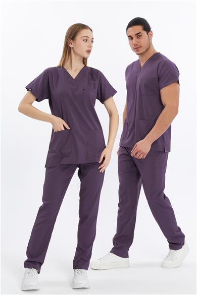 Happiness Basic - Likralı Doktor Hemşire Forma Takımı Scrubs Üniforma Cerrahi Takım (UNISEX), Gül Kurusu