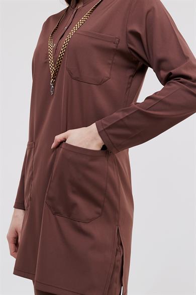 Happiness Modest - Likralı Doktor Hemşire Tesettür Tek Üst Forma, Çikolata Kahve