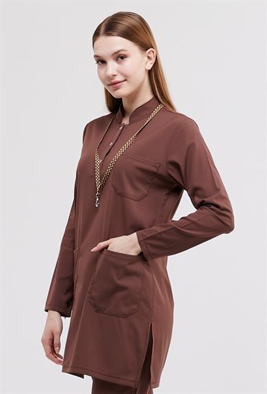 Happiness Modest - Likralı Doktor Hemşire Tesettür Tek Üst Forma, Çikolata Kahve