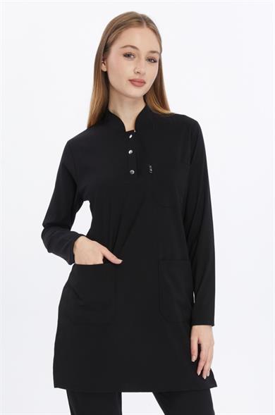 Happiness Modest - Likralı Doktor Hemşire Tesettür Tek Üst Forma, Siyah