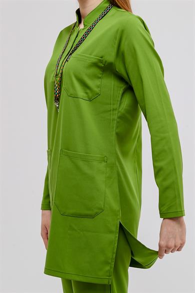 Happiness Modest - Likralı Doktor Hemşire Tesettür Tek Üst Forma, Fıstık Yeşili