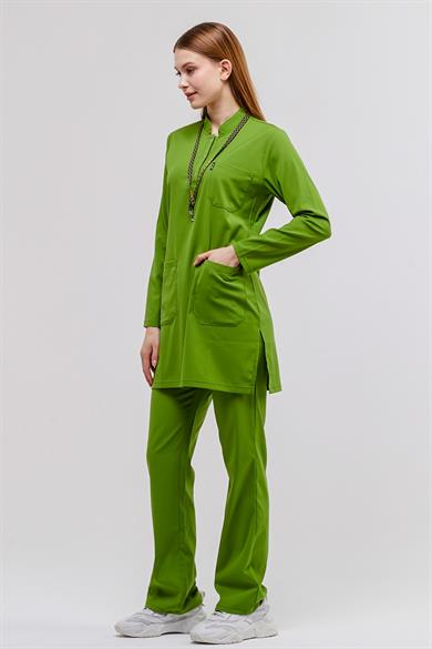 Happiness Modest - Likralı Doktor Hemşire Tesettür Forma Takımı, Fıstık Yeşili