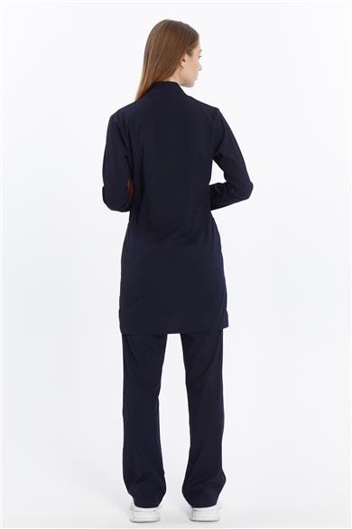 Happiness Modest - Likralı Doktor Hemşire Tesettür Forma Takımı Scrubs Üniforma Cerrahi Takım, Lacivert