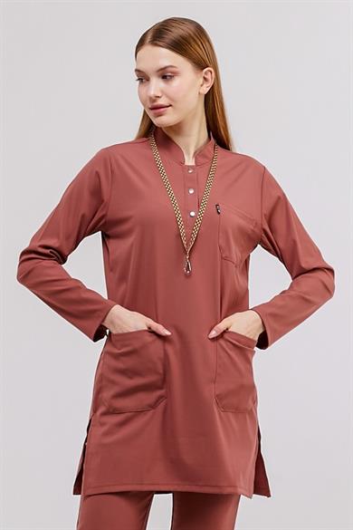 Happiness Modest - Likralı Doktor Hemşire Tesettür Tek Üst Forma, Bisküvi