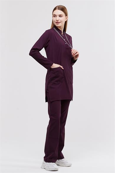 Happiness Modest - Likralı Doktor Hemşire Tesettür Forma Takımı, Mürdüm