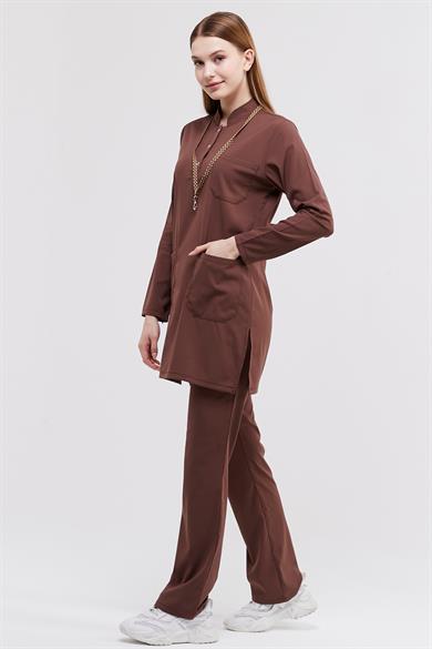 Happiness Modest - Likralı Doktor Hemşire Tesettür Forma Takımı, Çikolata Kahve