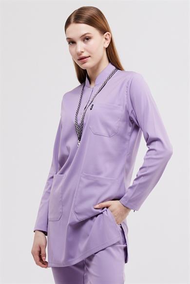 Happiness Modest - Likralı Doktor Hemşire Tesettür Tek Üst Forma, Lila