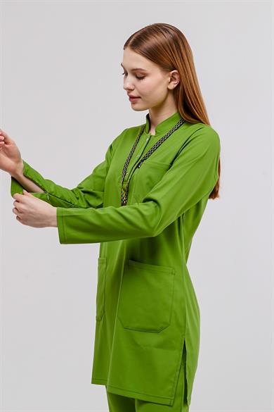 Happiness Modest - Likralı Doktor Hemşire Tesettür Tek Üst Forma, Fıstık Yeşili