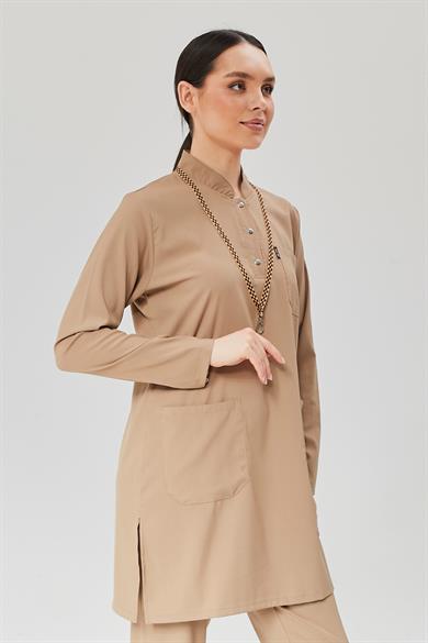 Happiness Modest - Likralı Doktor Hemşire Tesettür Forma Takımı, Bej
