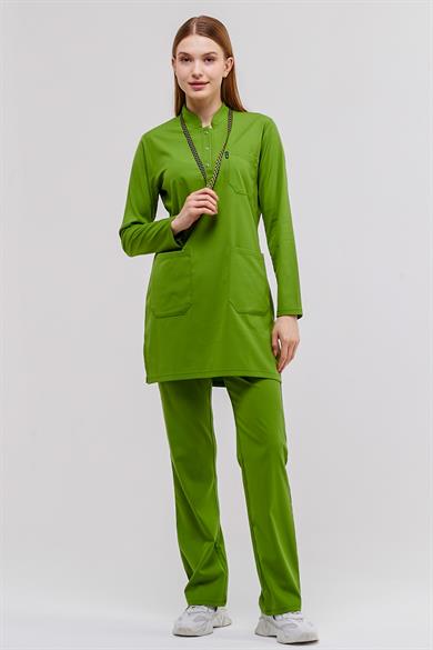 Happiness Modest - Likralı Doktor Hemşire Tesettür Forma Takımı, Fıstık Yeşili