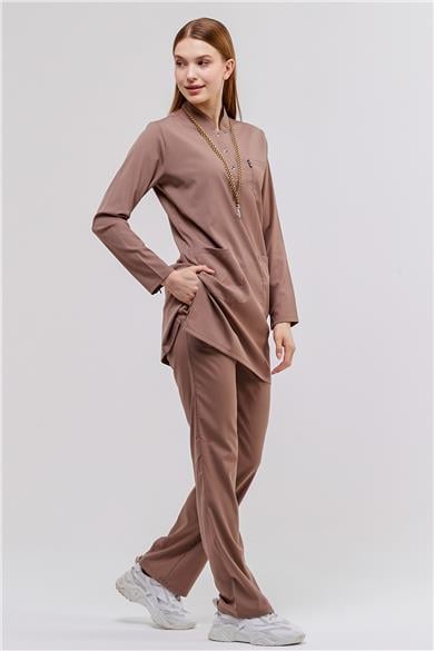 Happiness Modest - Likralı Doktor Hemşire Tesettür Forma Takımı Scrubs Üniforma Cerrahi Takım, Taş Beji