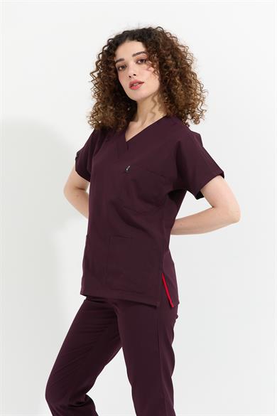 Happiness Spaniard - Likralı Doktor Hemşire Forma Takımı (KADIN), Mürdüm