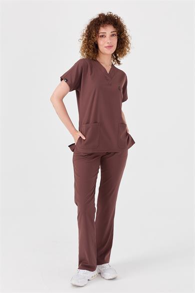 Happiness Spaniard - Likralı Doktor Hemşire Forma Takımı (KADIN), Çikolata Kahve