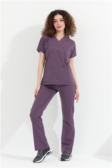 Happiness Spaniard - Likralı Doktor Hemşire Forma Takımı Scrubs Üniforma Cerrahi Takım (KADIN), Gül Kurusu