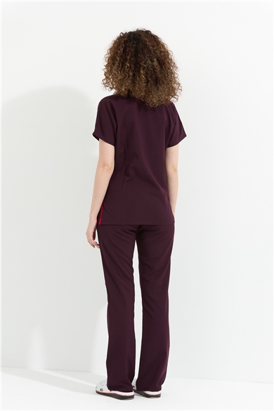 Happiness Spaniard - Likralı Doktor Hemşire Forma Takımı Scrubs Üniforma Cerrahi Takım (KADIN), Mürdüm