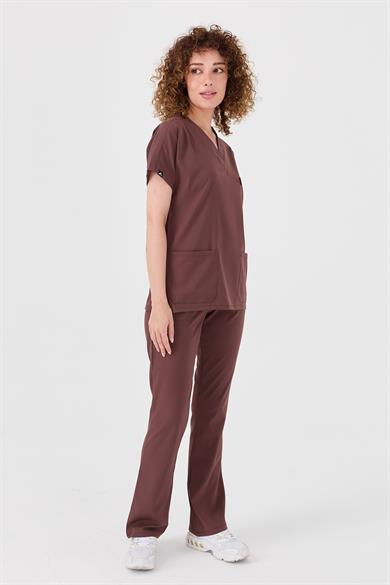 Happiness Spaniard - Likralı Doktor Hemşire Forma Takımı (KADIN), Çikolata Kahve