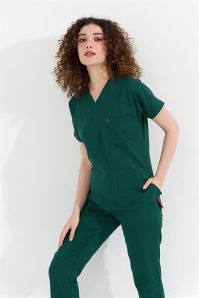 Happiness Spaniard - Likralı Doktor Hemşire Forma Takımı (KADIN), Koyu Yeşil