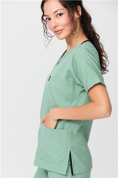 Happiness Spaniard - Likralı Doktor Hemşire Forma Takımı Scrubs Üniforma Cerrahi Takım (KADIN), Çağla Yeşili