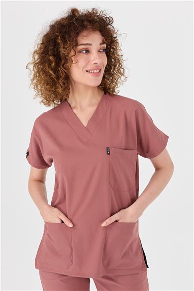 Happiness Spaniard - Likralı Doktor Hemşire Forma Takımı Scrubs Üniforma Cerrahi Takım (KADIN), Bisküvi