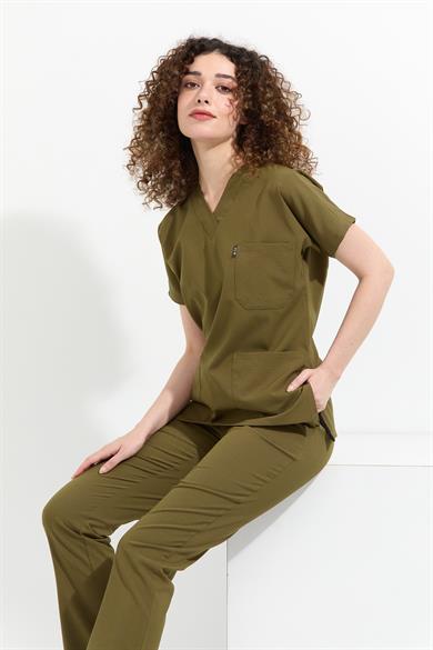 Happiness Spaniard - Likralı Doktor Hemşire Forma Takımı (KADIN), Haki