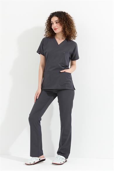 Happiness Spaniard - Likralı Doktor Hemşire Forma Takımı (KADIN), Antrasit