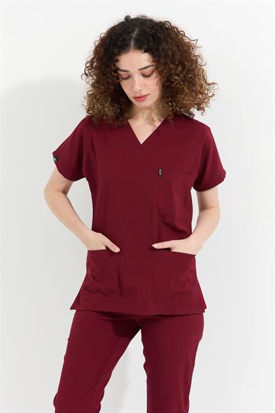 Happiness Spaniard - Likralı Doktor Hemşire Forma Takımı (KADIN), Bordo