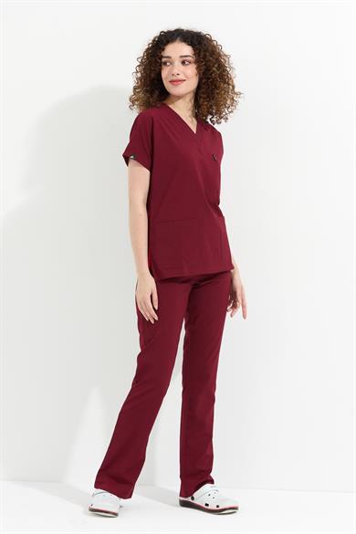 Happiness Spaniard - Likralı Doktor Hemşire Forma Takımı (KADIN), Bordo