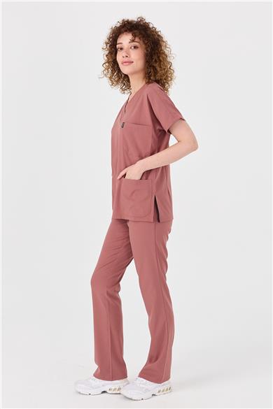 Happiness Spaniard - Likralı Doktor Hemşire Forma Takımı Scrubs Üniforma Cerrahi Takım (KADIN), Bisküvi