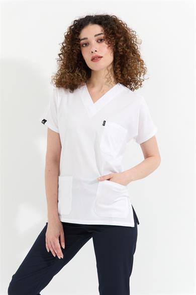 Happiness Spaniard - Likralı Doktor Hemşire Forma Takımı (KADIN), Beyaz/Lacivert
