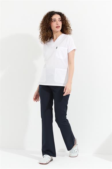 Happiness Spaniard - Likralı Doktor Hemşire Forma Takımı (KADIN), Beyaz/Lacivert