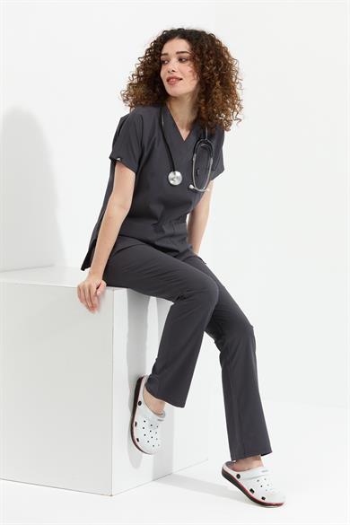 Happiness Spaniard - Likralı Doktor Hemşire Forma Takımı (KADIN), Antrasit