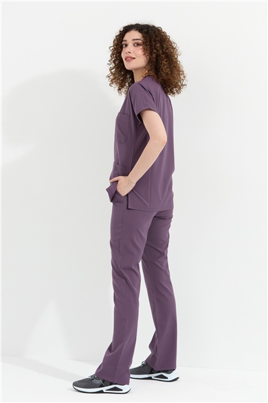 Happiness Spaniard - Likralı Doktor Hemşire Forma Takımı Scrubs Üniforma Cerrahi Takım (KADIN), Gül Kurusu