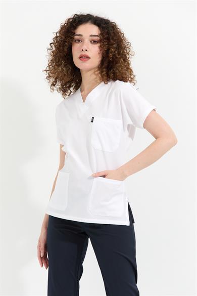 Happiness Spaniard - Likralı Doktor Hemşire Forma Takımı (KADIN), Beyaz/Lacivert