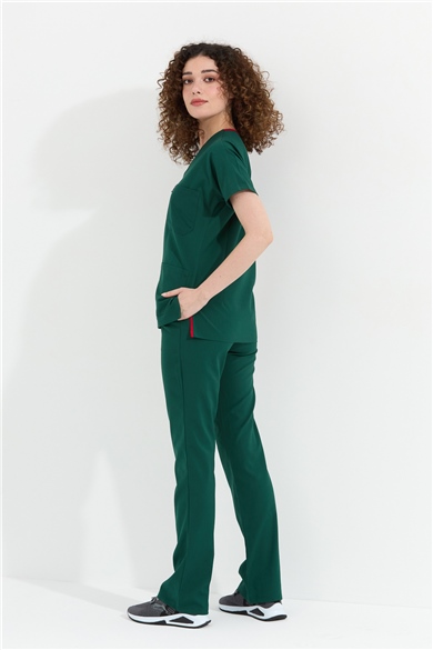 Happiness Spaniard - Likralı Doktor Hemşire Forma Takımı Scrubs Üniforma Cerrahi Takım (KADIN), Koyu Yeşil