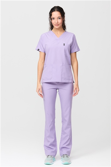 Happiness Spaniard - Likralı Doktor Hemşire Forma Takımı Scrubs Üniforma Cerrahi Takım (KADIN), Lila