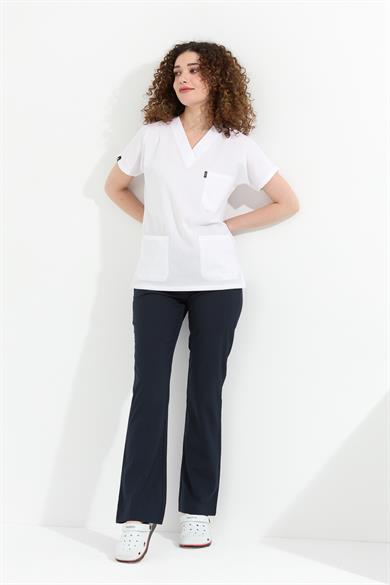 Happiness Spaniard - Likralı Doktor Hemşire Forma Takımı (KADIN), Beyaz/Lacivert