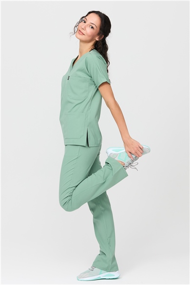 Happiness Spaniard - Likralı Doktor Hemşire Forma Takımı Scrubs Üniforma Cerrahi Takım (KADIN), Çağla Yeşili
