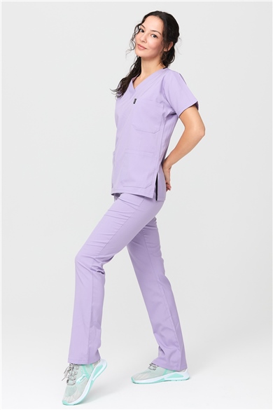 Happiness Spaniard - Likralı Doktor Hemşire Forma Takımı Scrubs Üniforma Cerrahi Takım (KADIN), Lila