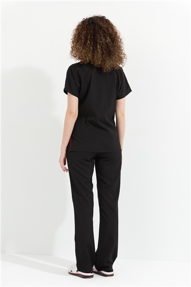 Happiness Spaniard - Likralı Doktor Hemşire Forma Takımı Scrubs Üniforma Cerrahi Takım (KADIN), Siyah