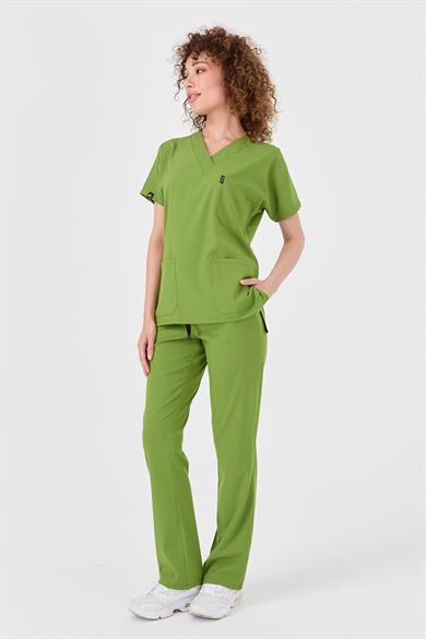 Happiness Spaniard - Likralı Doktor Hemşire Forma Takımı (KADIN), Fıstık Yeşili