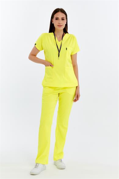 Happiness Spaniard - Likralı Doktor Hemşire Forma Takımı (KADIN), Limon Sarısı