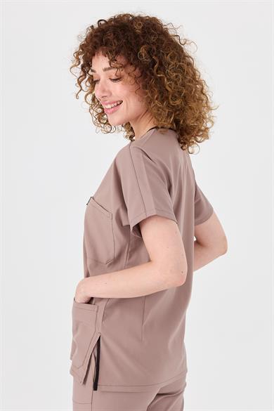 Happiness Spaniard - Likralı Doktor Hemşire Tek Üst Forma (KADIN), Taş Beji