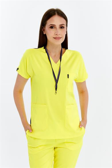 Happiness Spaniard - Likralı Doktor Hemşire Forma Takımı (KADIN), Limon Sarısı