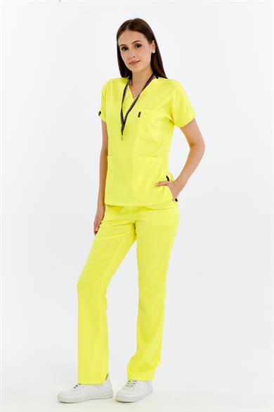 Happiness Spaniard - Likralı Doktor Hemşire Forma Takımı (KADIN), Limon Sarısı